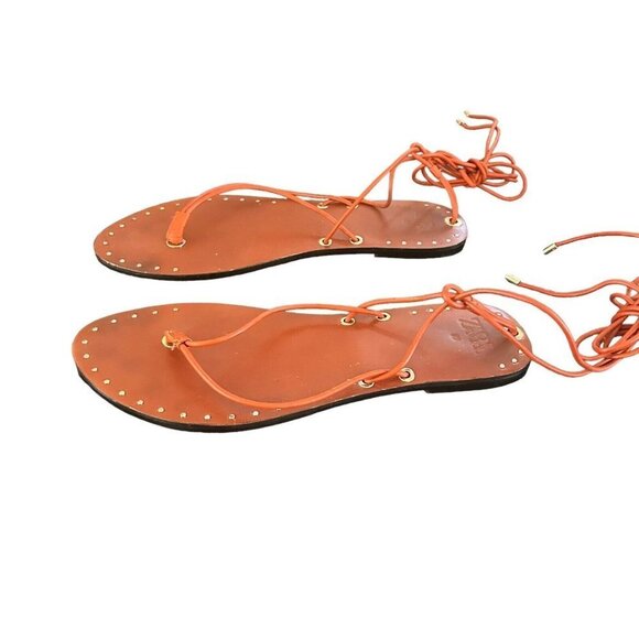 Zara Strappy Low Heel Leather Sandals Size 8.5 EU 39 Cognac Brown - Picture 4 of 11